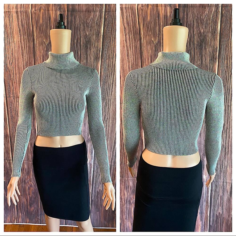 Fashion Nova small NWT bodycon stretch gray white multi color turtleneck